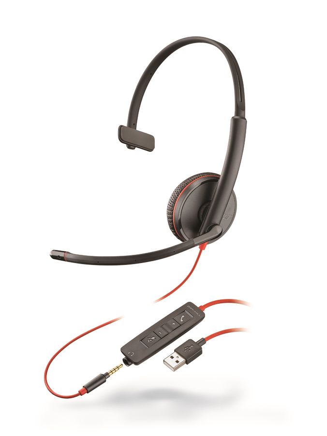 Гарнитура PLANTRONICS Blackwire C3215-A, 209746-101, для контактных центров, накладные, черный / красный