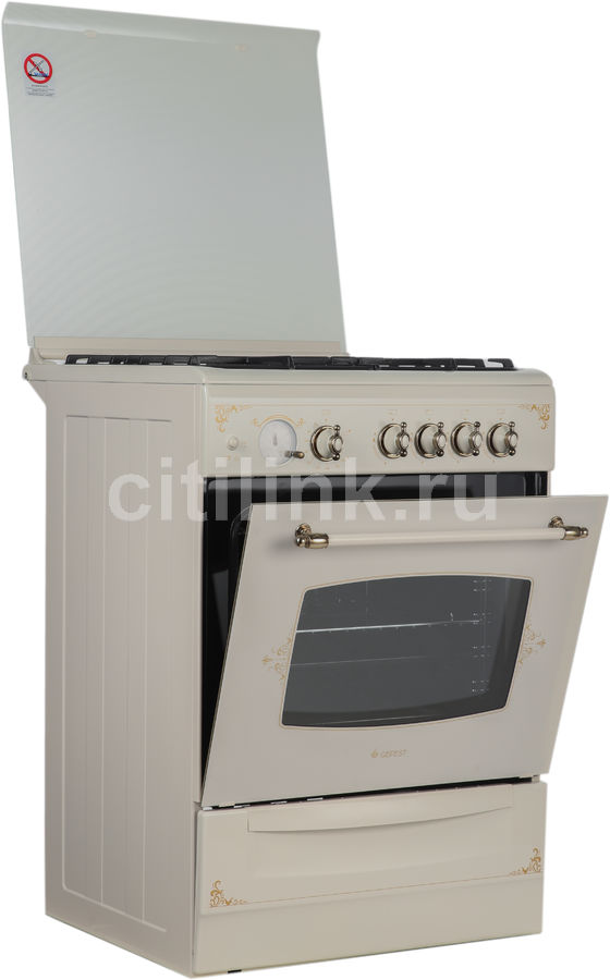 Газовая плита GEFEST ПГ 6100-03 0279, кремовый и рисунок "ретро ...