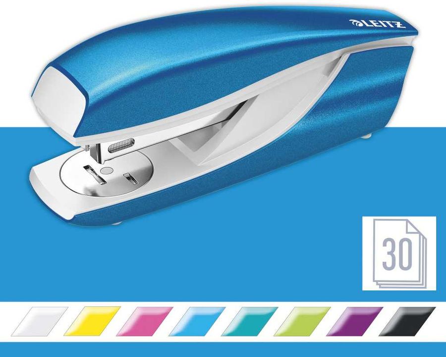 Степлер Esselte 55022036 Leitz NeXXt WOW 24/6 26/6 (30листов) встроенный антистеплер синий металлик