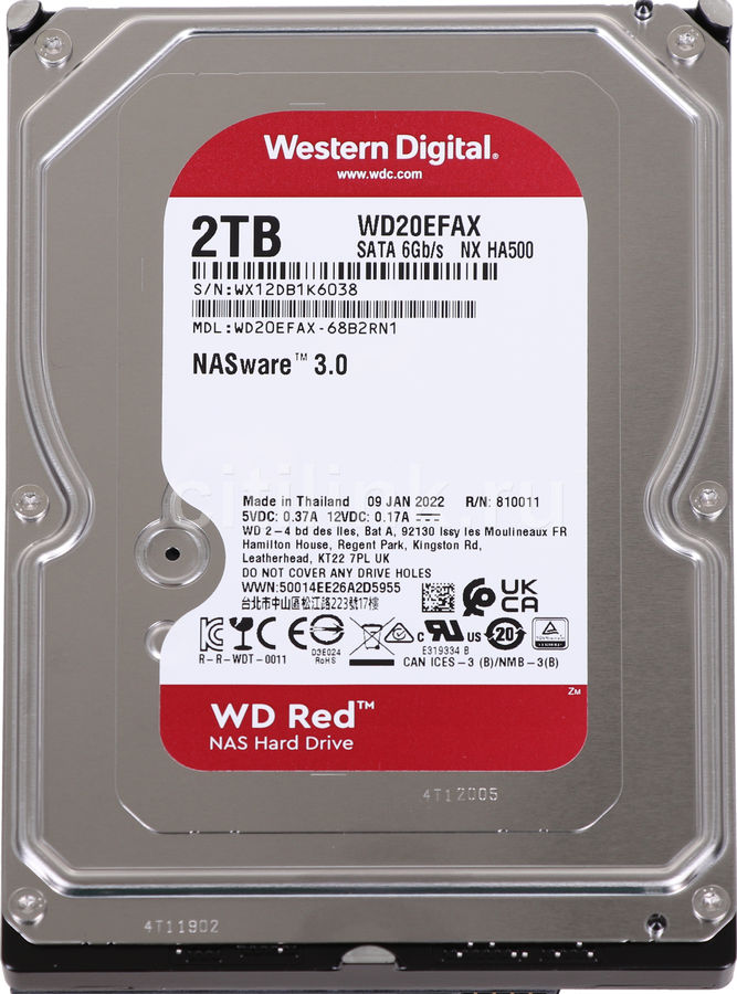 Жесткий диск WD Red WD20EFAX, 2Тб, HDD, SATA III, 3.5"