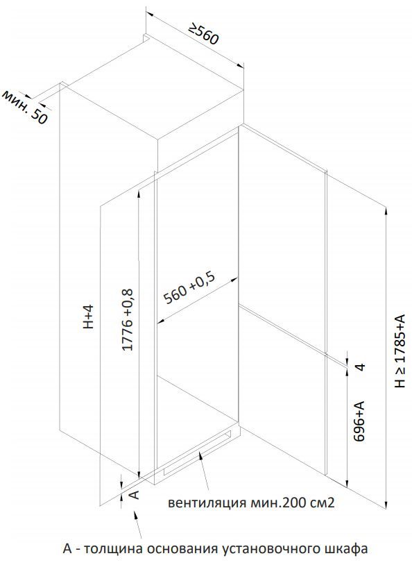 Габариты шкафа под встраиваемый холодильник
