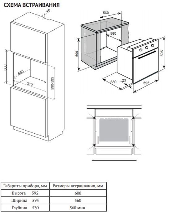 Духовые шкафы размеры для встраивания стандарт