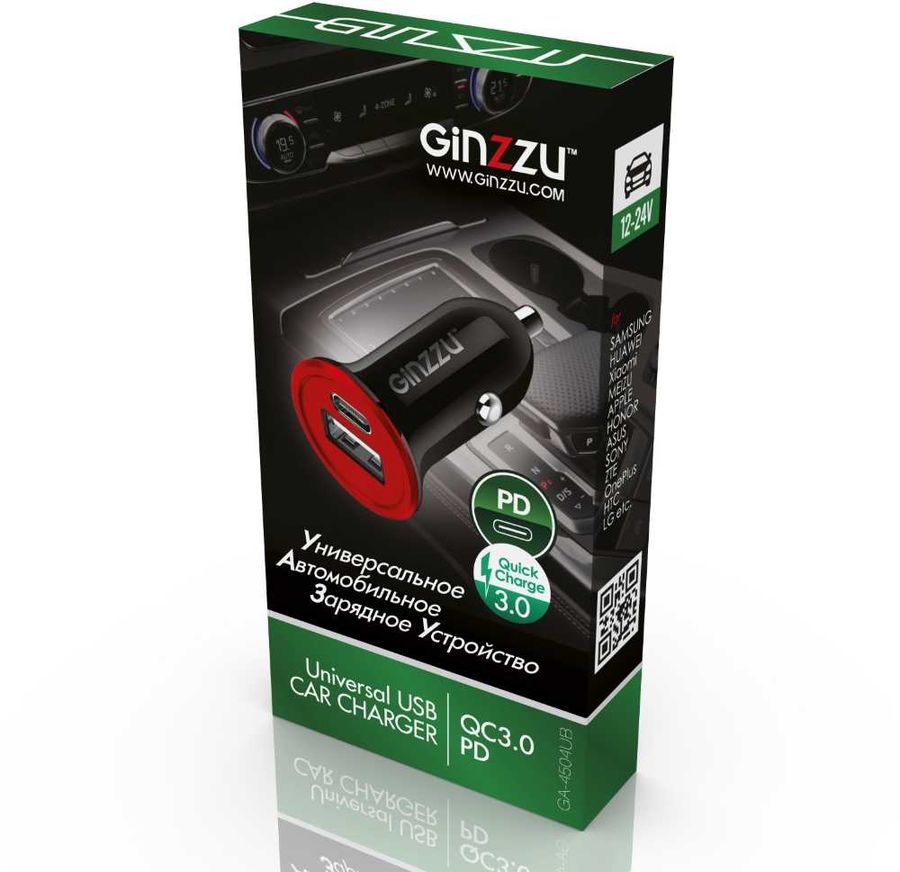 Автомобильное зарядное устройство Ginzzu GA-4504UB, черный/красный ...