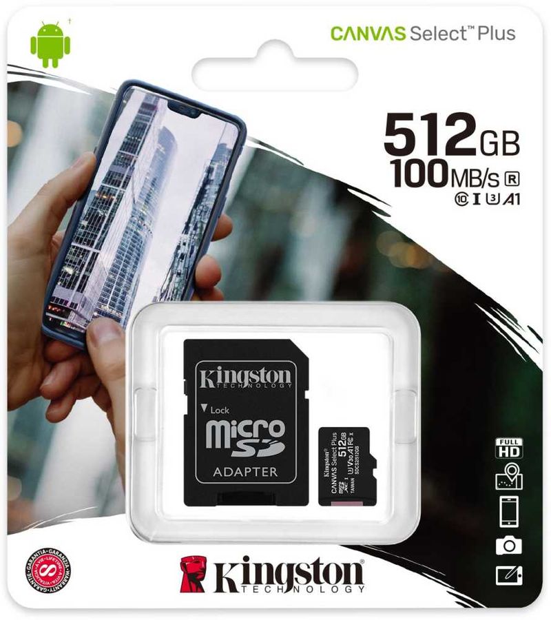 Карта памяти microsdxc uhs i u3 kingston canvas select plus 512 гб