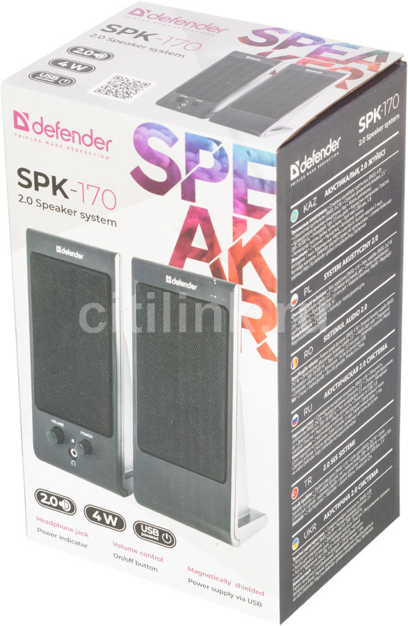 Колонки Defender SPK-170, 2.0, черный - купить в Ситилинк | 1399820