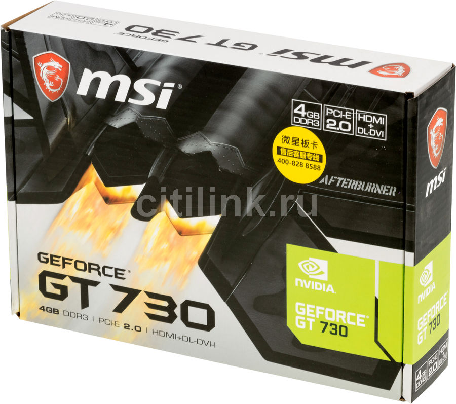 Характеристики Видеокарта MSI NVIDIA GeForce GT 730, N730-4GD3 V2, 4ГБ ...