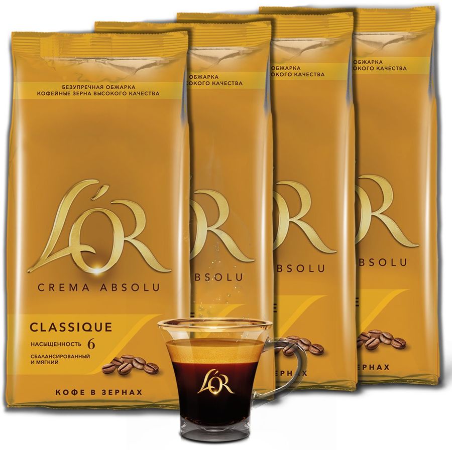 Характеристики Кофе зерновой L`OR Crema Absolu Classique, 4х1000 гр ...
