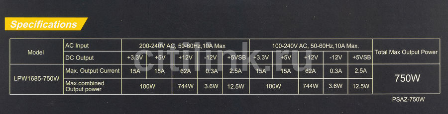 Блок питания LinkWorld LW-750B, 750Вт, 120мм, черный, retail [lpw1685 ...