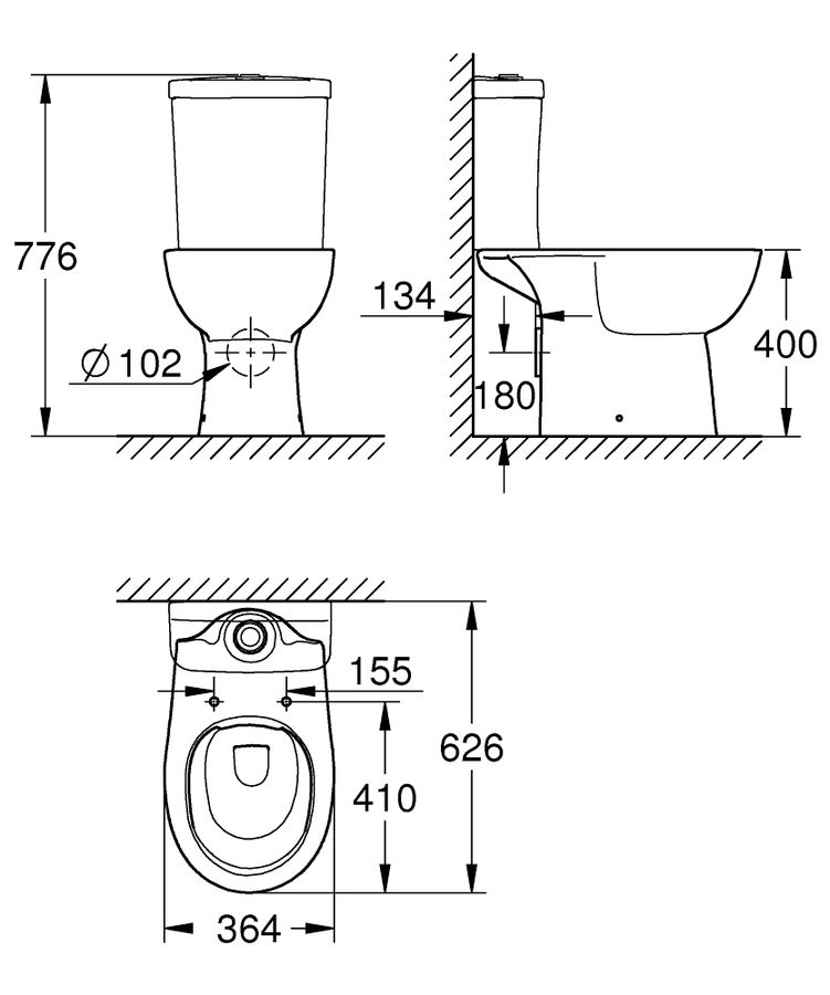 Grohe bau ceramic унитаз размеры