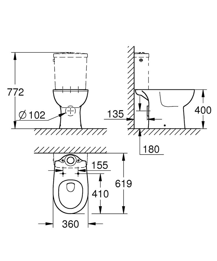 Grohe bau ceramic унитаз размеры