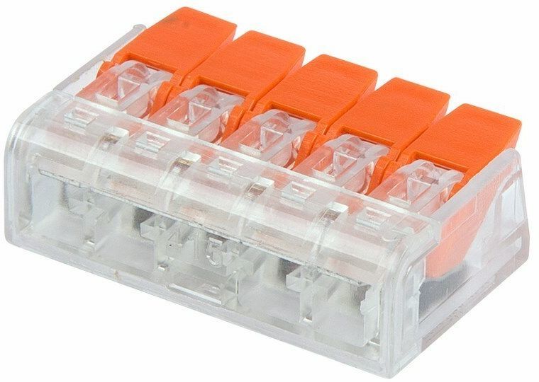 Клемма REXANT 5 контактов, 0.2-4мм2, прозрачный/оранжевый, 40шт ...