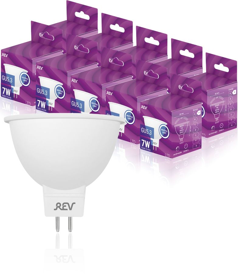 Характеристики Упаковка ламп LED REV GU5.3, рефлектор, 7Вт, 4000К ...