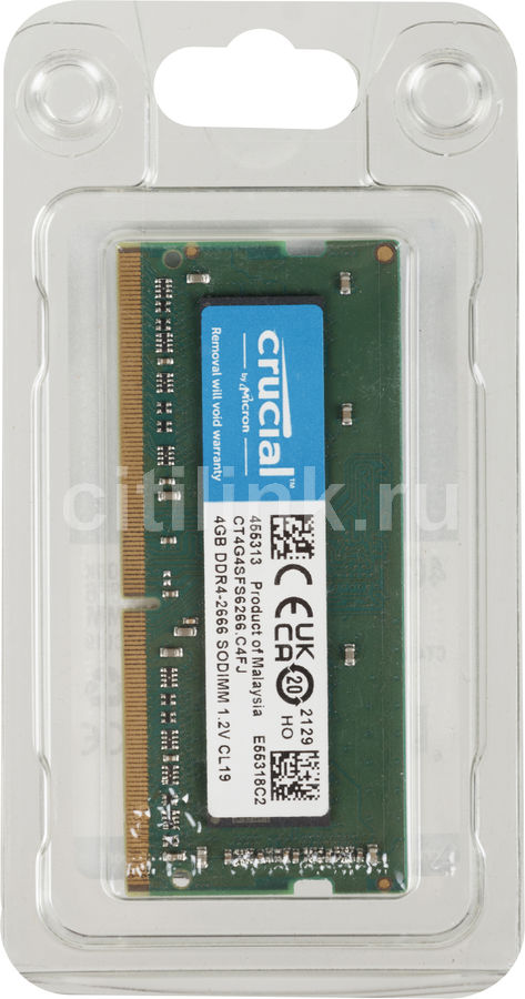Характеристики Модуль памяти Crucial CT4G4SFS6266 DDR4 - 4ГБ 2666, SO-DIMM,  Ret (1582489) смотреть в СИТИЛИНК