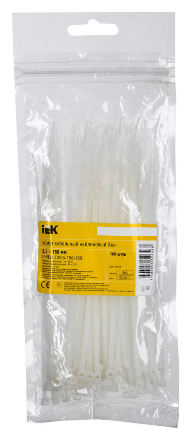 Хомут IEK (UHH31-D025-150-100) 150x2.5мм (упак:100шт) нейлон белый ...