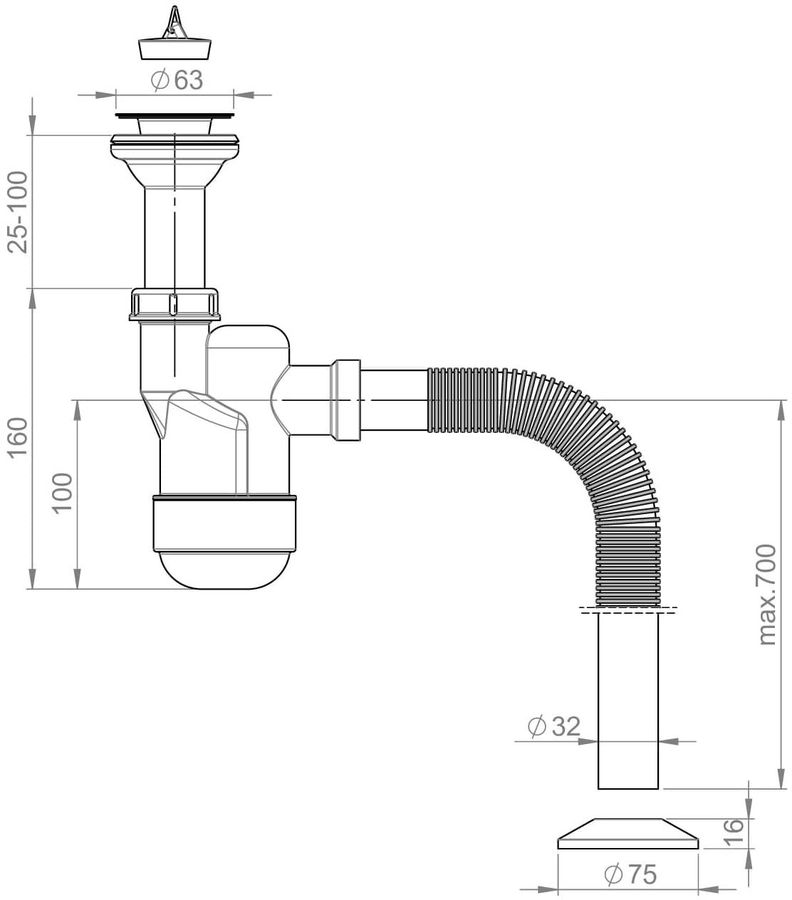 Характеристики Сифон Prevex для раковины (AQ301A4) (1613860) смотреть в ...