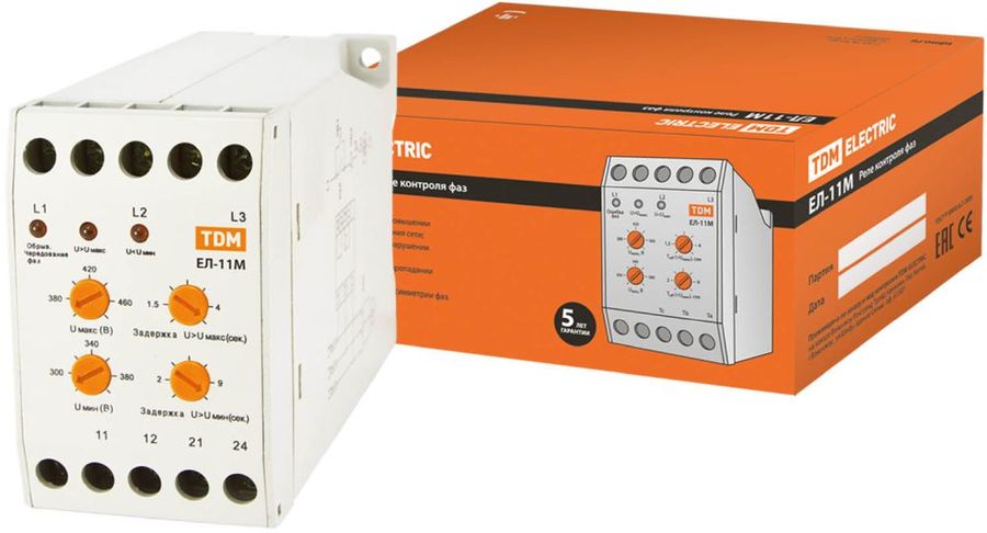Реле контроля фаз TDM ELECTRIC 3-фазное, 380В - купить в Ситилинк | 1702313