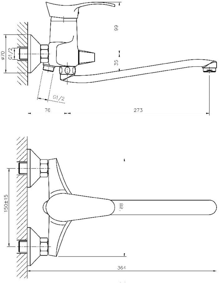 Характеристики Смеситель для ванны HAIBA HB01 HB2201, хром [HB2201 ...