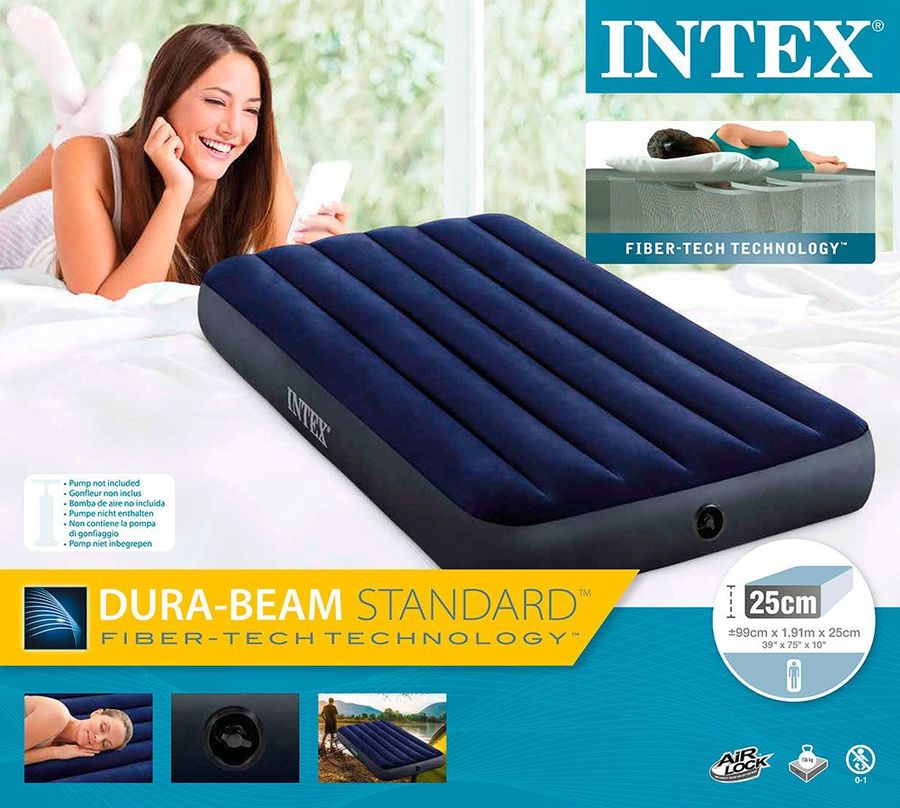 Матрас надувной intex classic downy airbed fiber 1910х990 мм высота 250мм