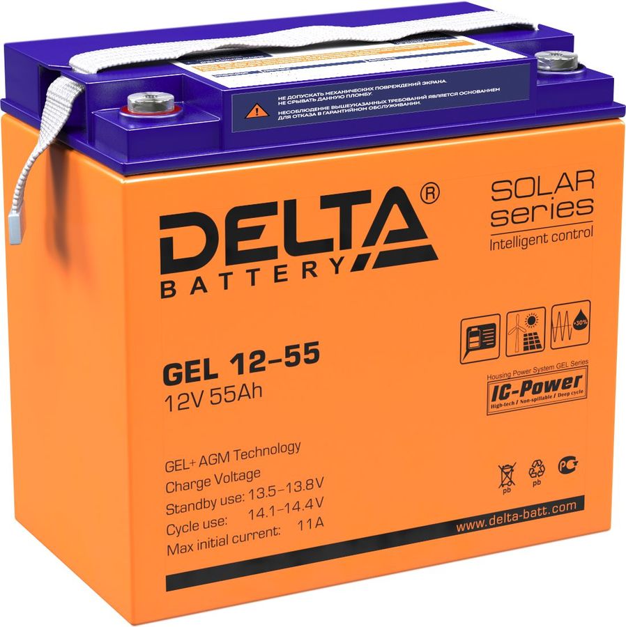 Характеристики  батарея для ИБП Delta GEL 12-55 12В, 55Ач .