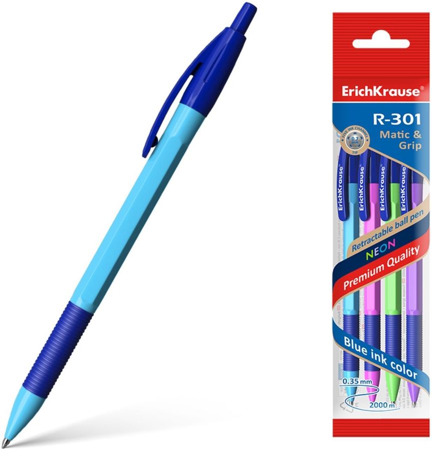 Ручка шариков. Erich Krause R-301 Neon Matic&Grip (46770) авт. корп ...