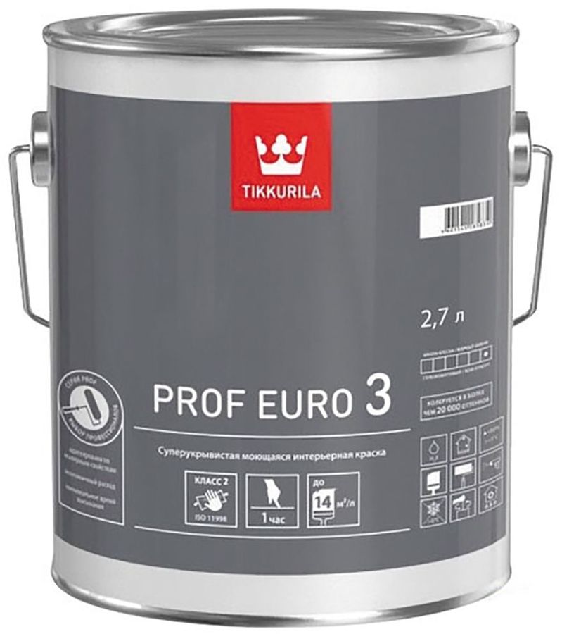 Характеристики Краска Tikkurila Prof Euro 3 700009631 белый 2.7л ...
