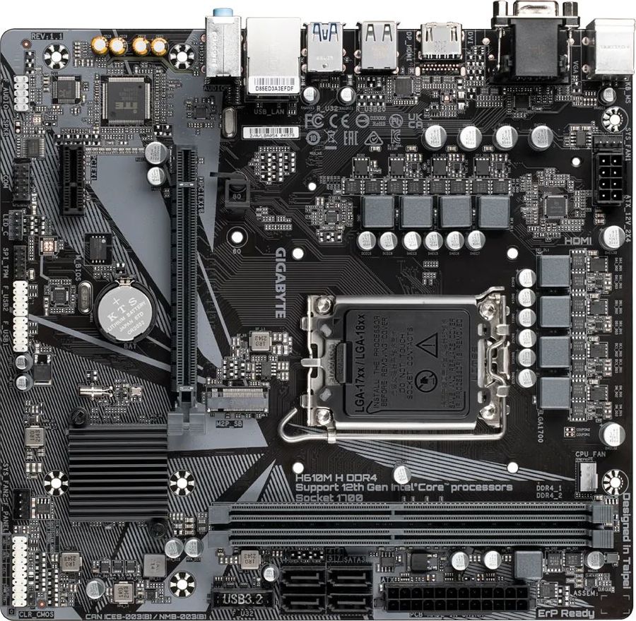 Характеристики Материнская плата GIGABYTE H610M H DDR4, LGA 1700, Intel ...