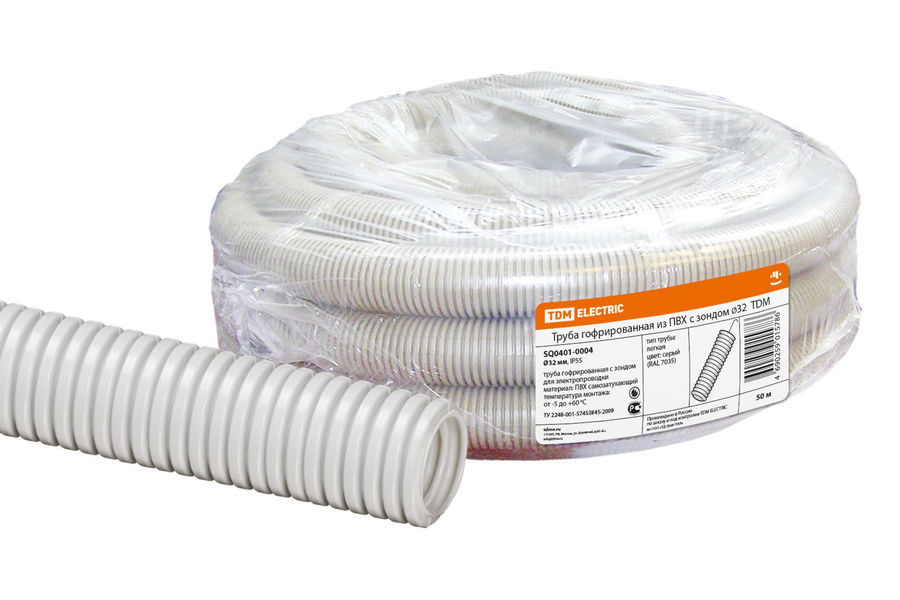 Труба гофр. гибкая ПВХ Tdm Electric (SQ0401-0004) внеш.D=32мм с ...