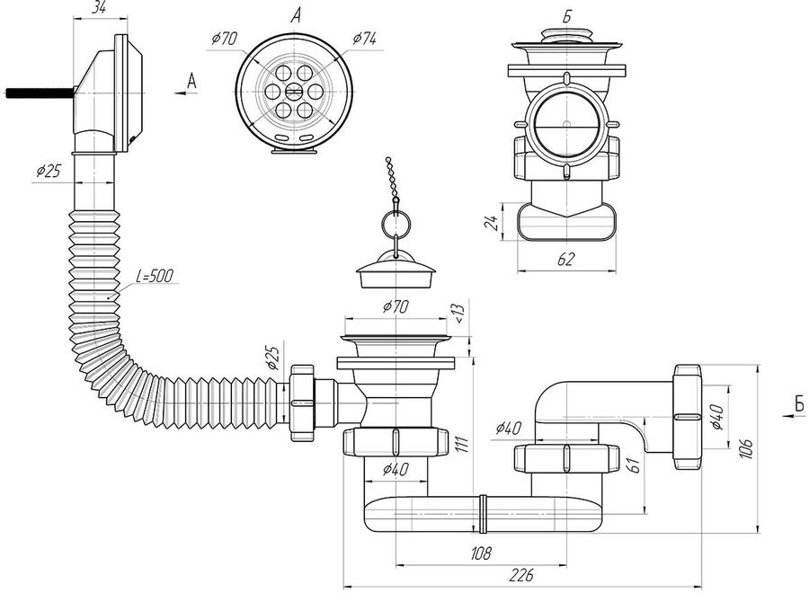 Характеристики Слив-перелив Ани Пласт E050 для ванны (1795210) смотреть ...