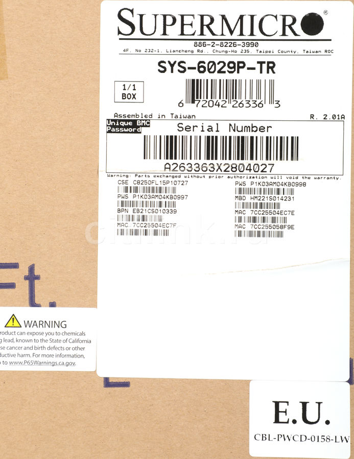 Характеристики Платформа SuperMicro SYS-6029P-TR 3.5" 1G 2P 2x1000W ...