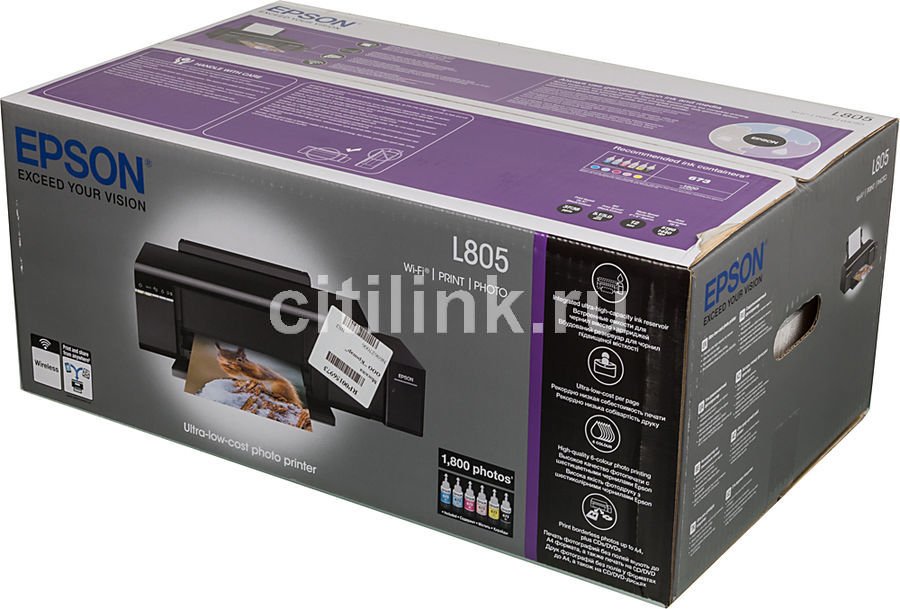 Характеристики Принтер струйный Epson L805 цветной, цвет черный ...