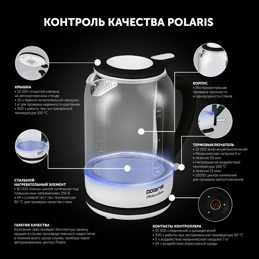 Чайник электрический Polaris PWK 1753CGL, белый и черный - купить в ...