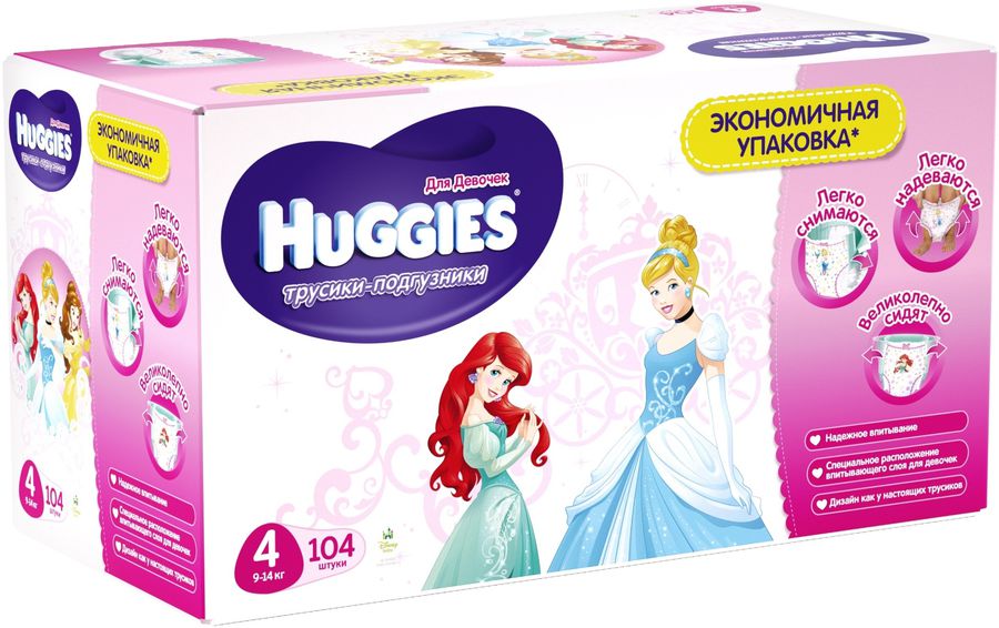 Характеристики Huggies трусики для девочек Disney Box 4, 9-14 кг, 104 ...