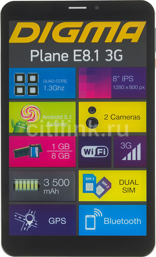 Характеристики Планшет Digma Plane E8.1 3G 8", 1GB, 8GB, 3G, Android 5. ...