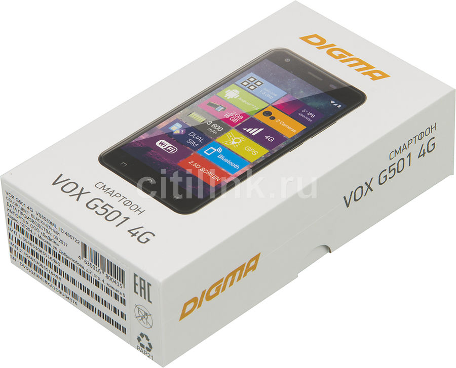 Смартфон Digma G501 4G VOX, черный - купить в Ситилинк | 485722
