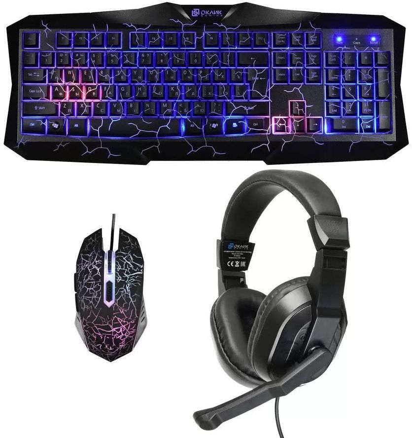 Гарнитура игровая OKLICK HS-HKM100G IMPERIAL, для компьютера, мониторы, черный