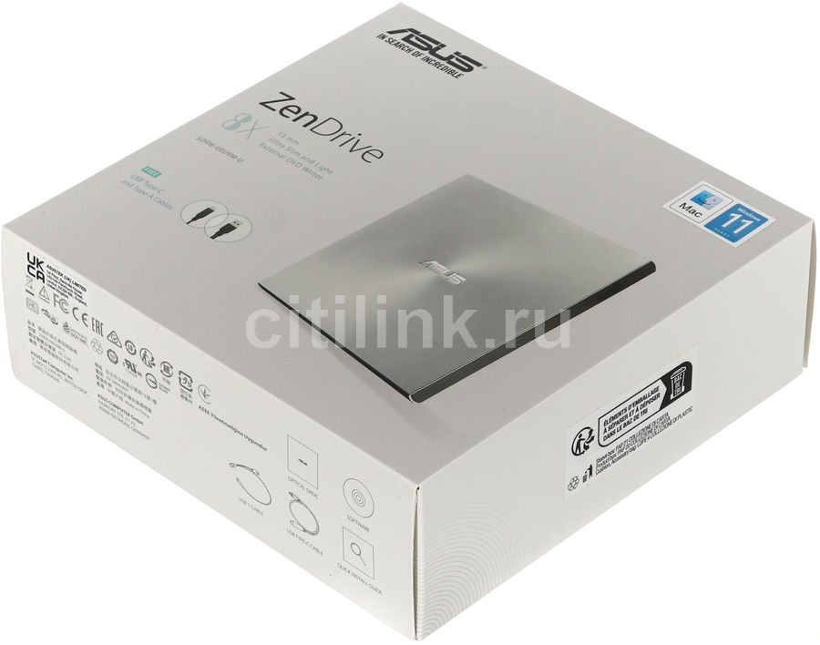 Характеристики Оптический привод DVD-RW ASUS SDRW-08U9M-U, внешний, USB ...