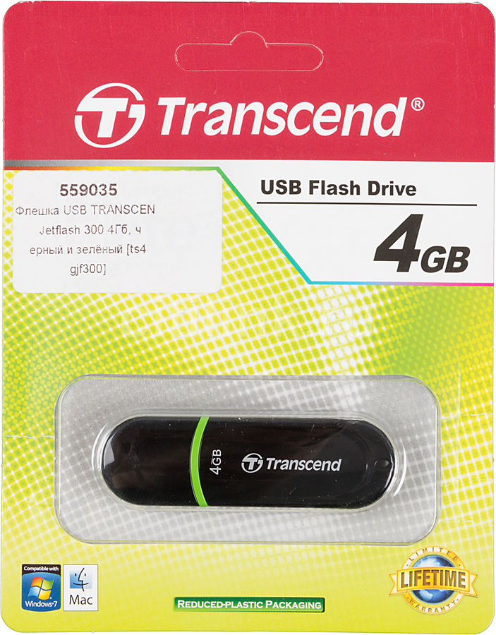 Купить Флешка USB TRANSCEND Jetflash 300 4ГБ, USB2.0, черный и зеленый ...