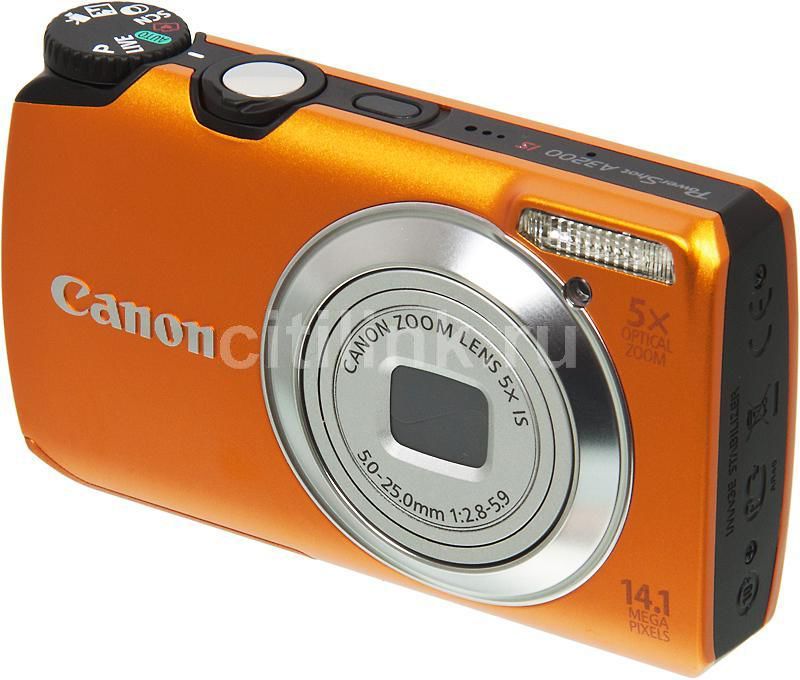Характеристики Цифровой фотоаппарат Canon PowerShot A3200, оранжевый ...