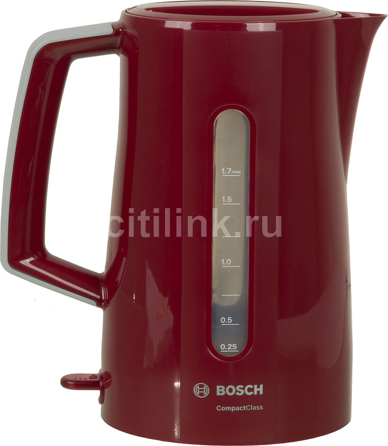 Характеристики Чайник электрический Bosch TWK3A014, 2400Вт, красный ...