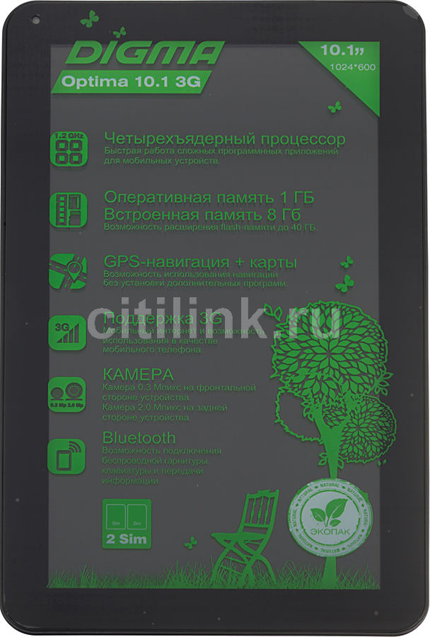 Планшет Digma Optima 10.1 3G 10.1", 1GB, 8GB, 3G, Android 4.2 черный ...