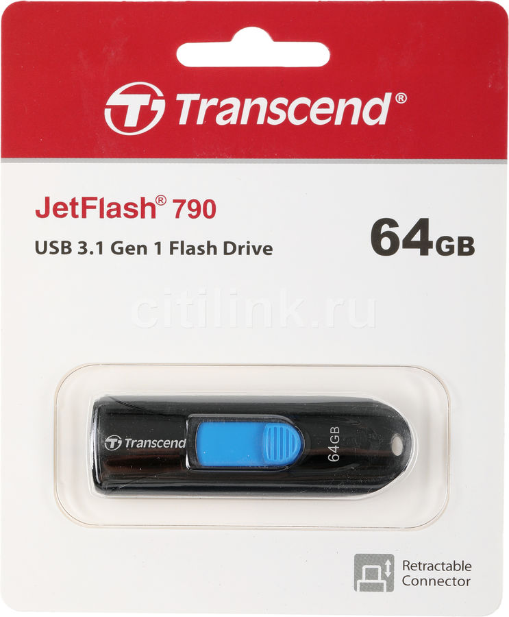 Флешка USB Transcend Jetflash 790 64ГБ, USB3.0, черный - купить в ...